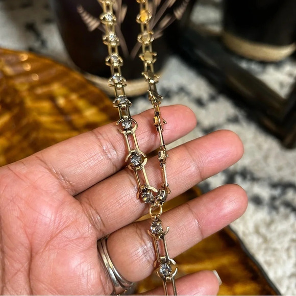 NWT Anthropologie Y- Shaped Long Gold and Rhinestone Necklace - Picture 6 of 6